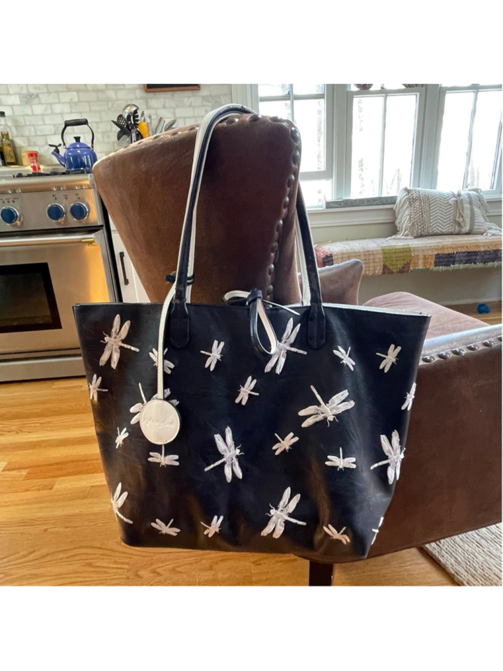 Sydney Love Dragonfly Tote Bag Navy Blue White Embroidered Large hg3